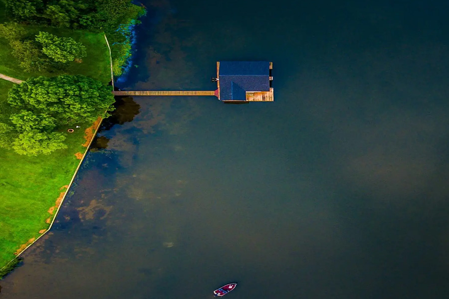 lakehouse dock aerial view