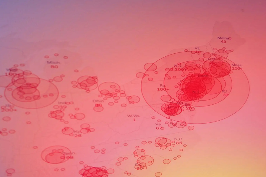pandemic spreading on map on US northeast