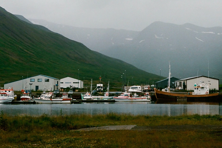 marina with mountains in distance