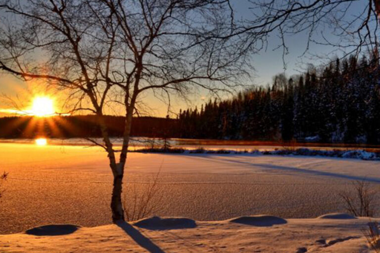 frozen lake at dawn