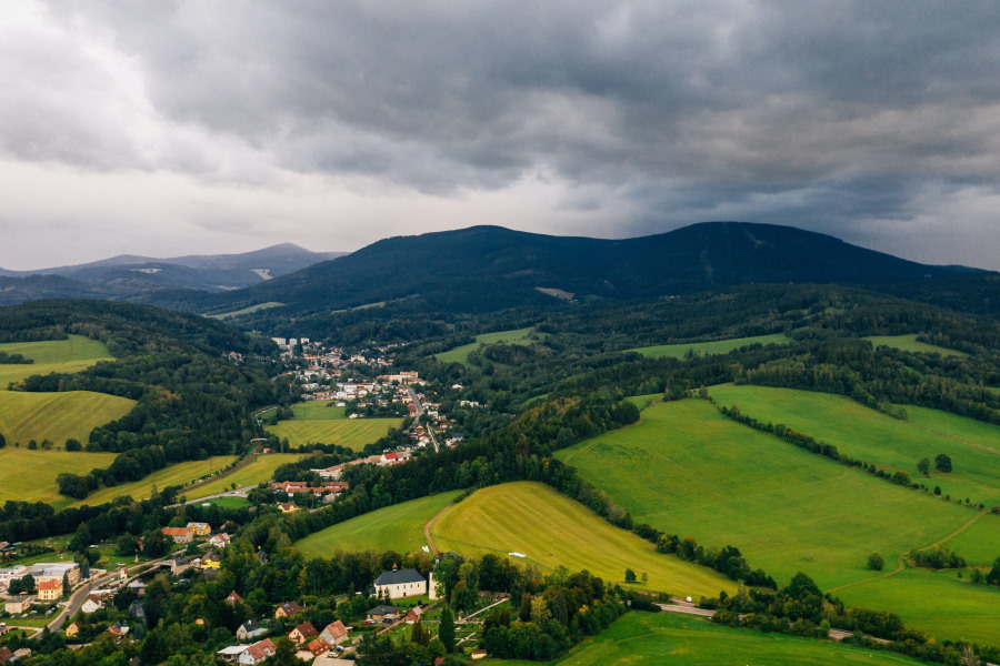 calm countryside before storm