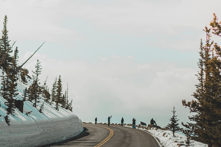 road with snow mountain