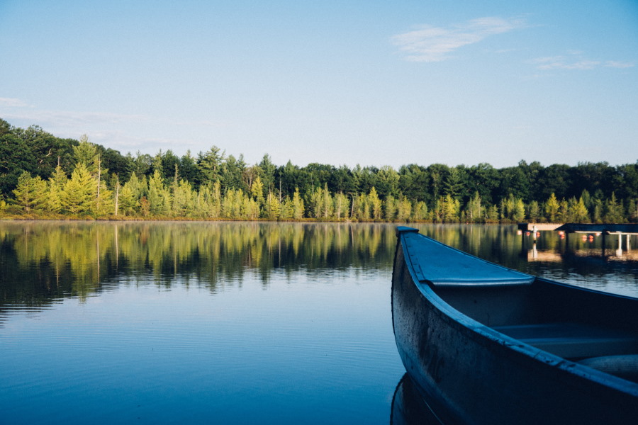 lake with canoe