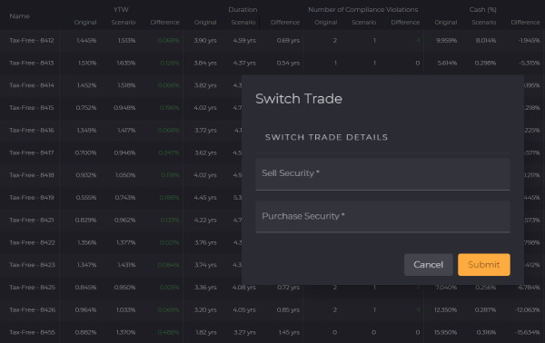 IMTC's platform showing a switch trade