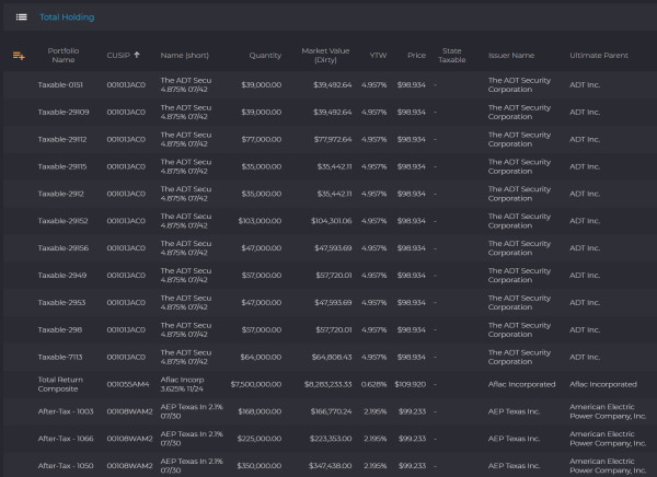 IMTC's platform showing total holdings screen