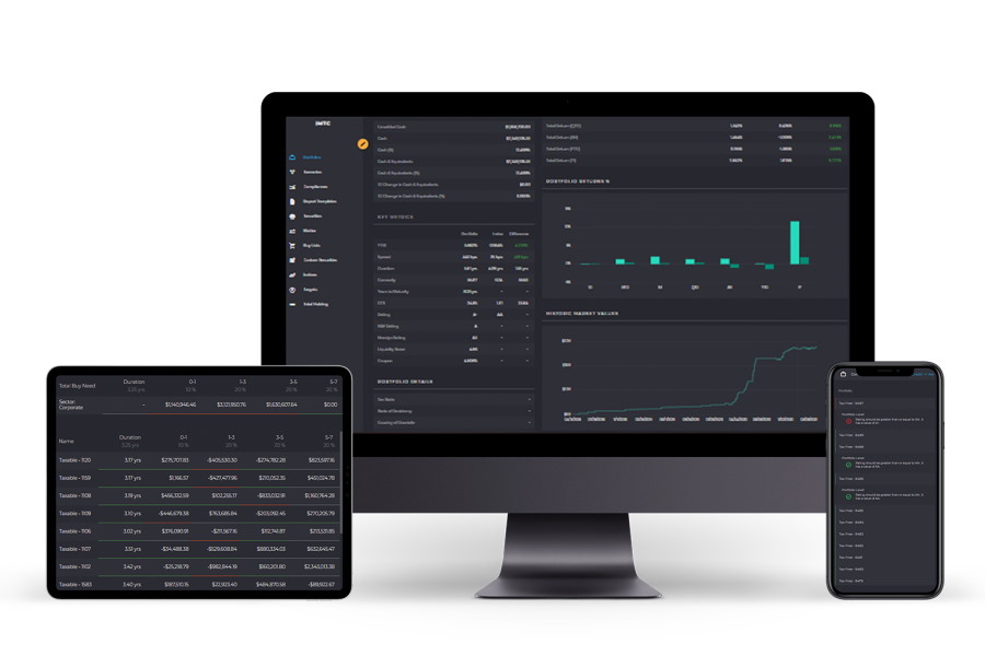 IMTC platform running on tablet, desktop, and mobile screens