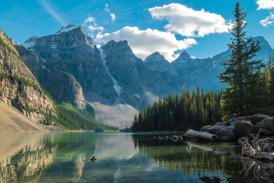 mountains over lake