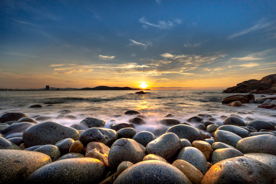 rocky shore at dusk