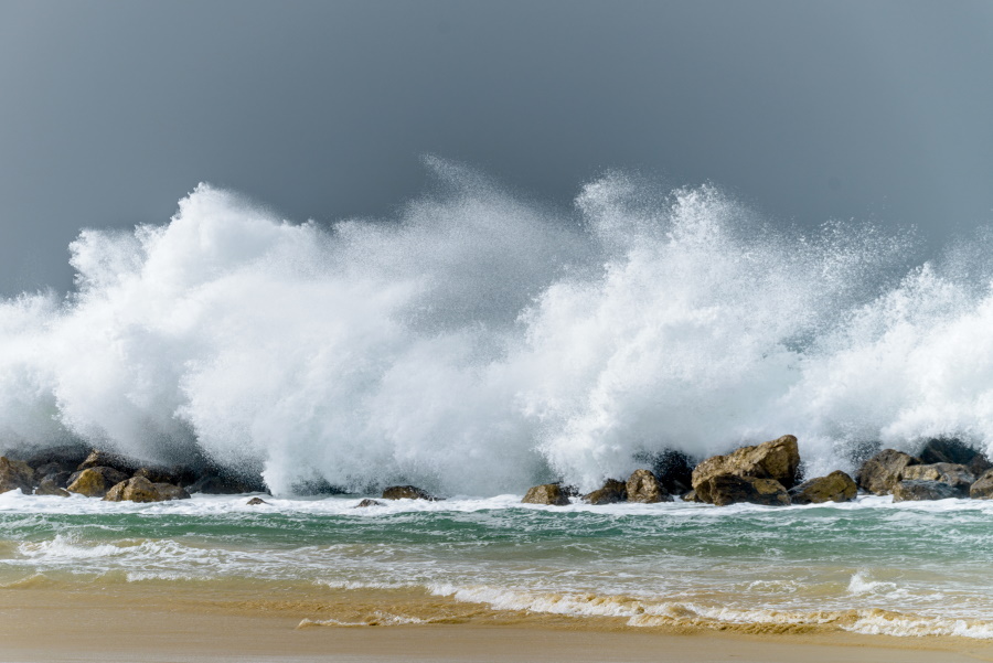 waves crashing on rocks