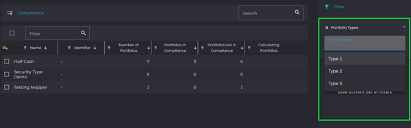 IMTC screenshot showing compliance by portfolio type