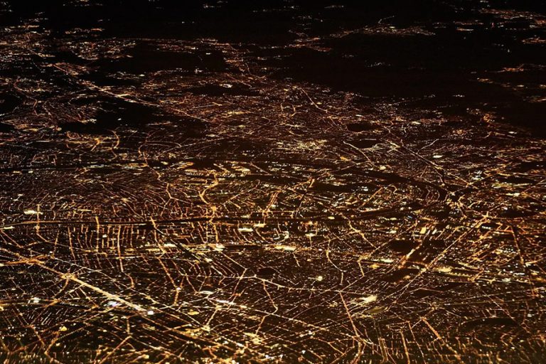 aerial view of city at nighttime